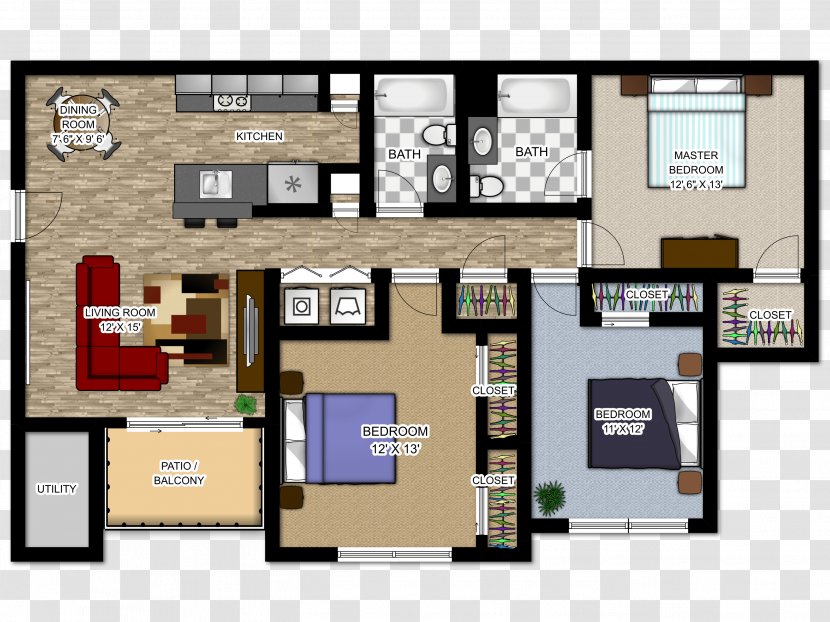 Floor Plan Aquia Fifteen Apartments At Towne Center Stafford - Three Rooms And Two Transparent PNG