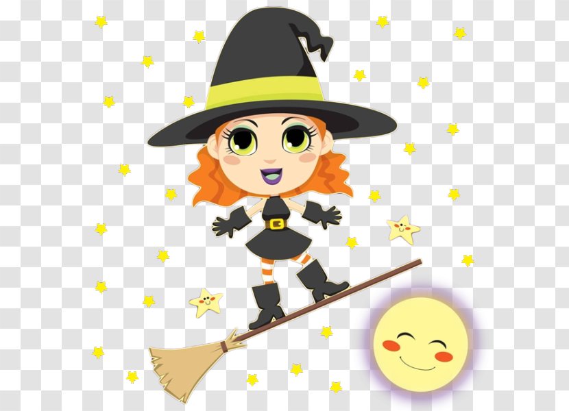 Magic Broom Illustration - Headgear - The Little Witch Standing On Transparent PNG