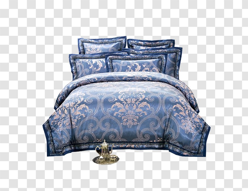 Bedding Bed Sheet Blanket Damask - Blue Transparent PNG