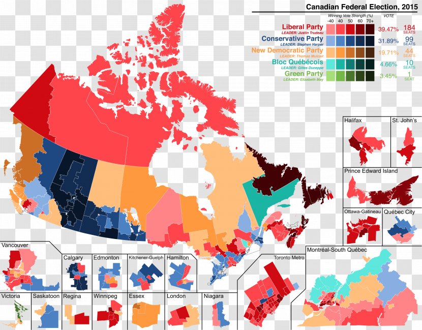 Canadian Federal Election, 2015 Canada 43rd Election 1984 1993 - Map Transparent PNG