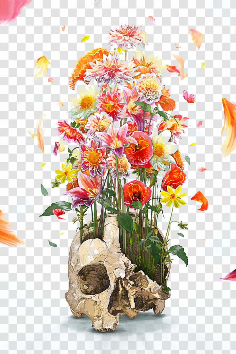Digital Art Director Illustrator Illustration - Designer - Skull And Crossbones Painted Flower Material Transparent PNG
