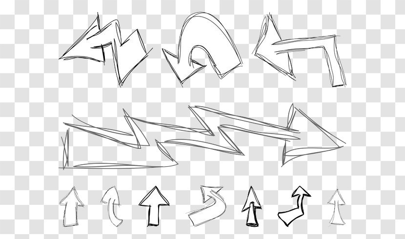 Arrow Drawing - Black And White - Pen Touch Vector Hand-painted Arrows Transparent PNG