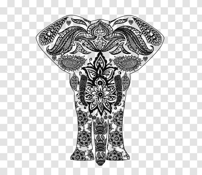 Mandala Drawing Elephant - Black And White Transparent PNG