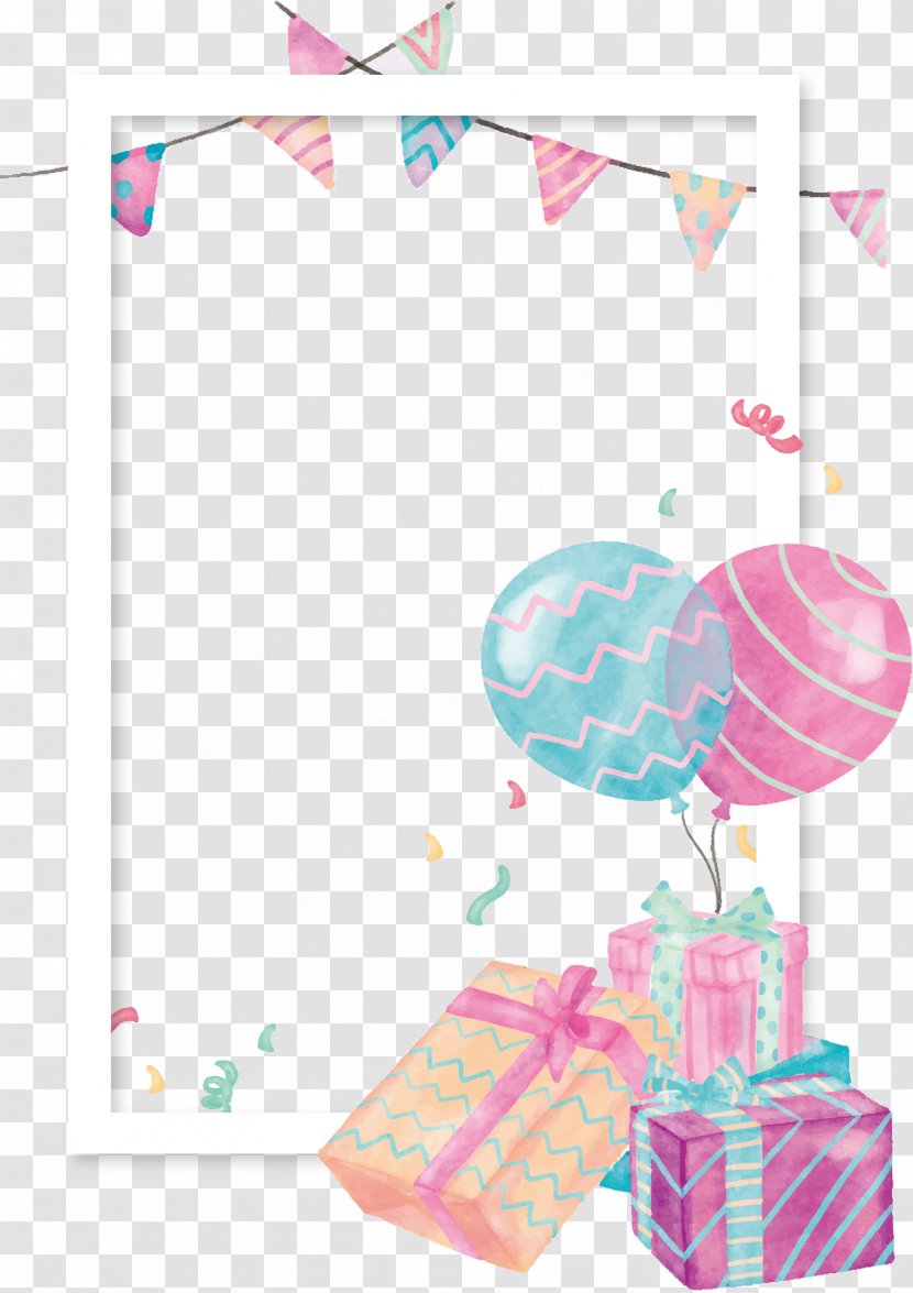 Balloon Gift Clip Art - Pink - Watercolor Box Border Transparent PNG
