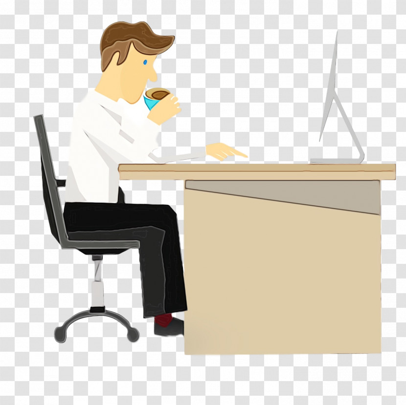 Desk Sitting Cartoon Chair Angle Transparent PNG