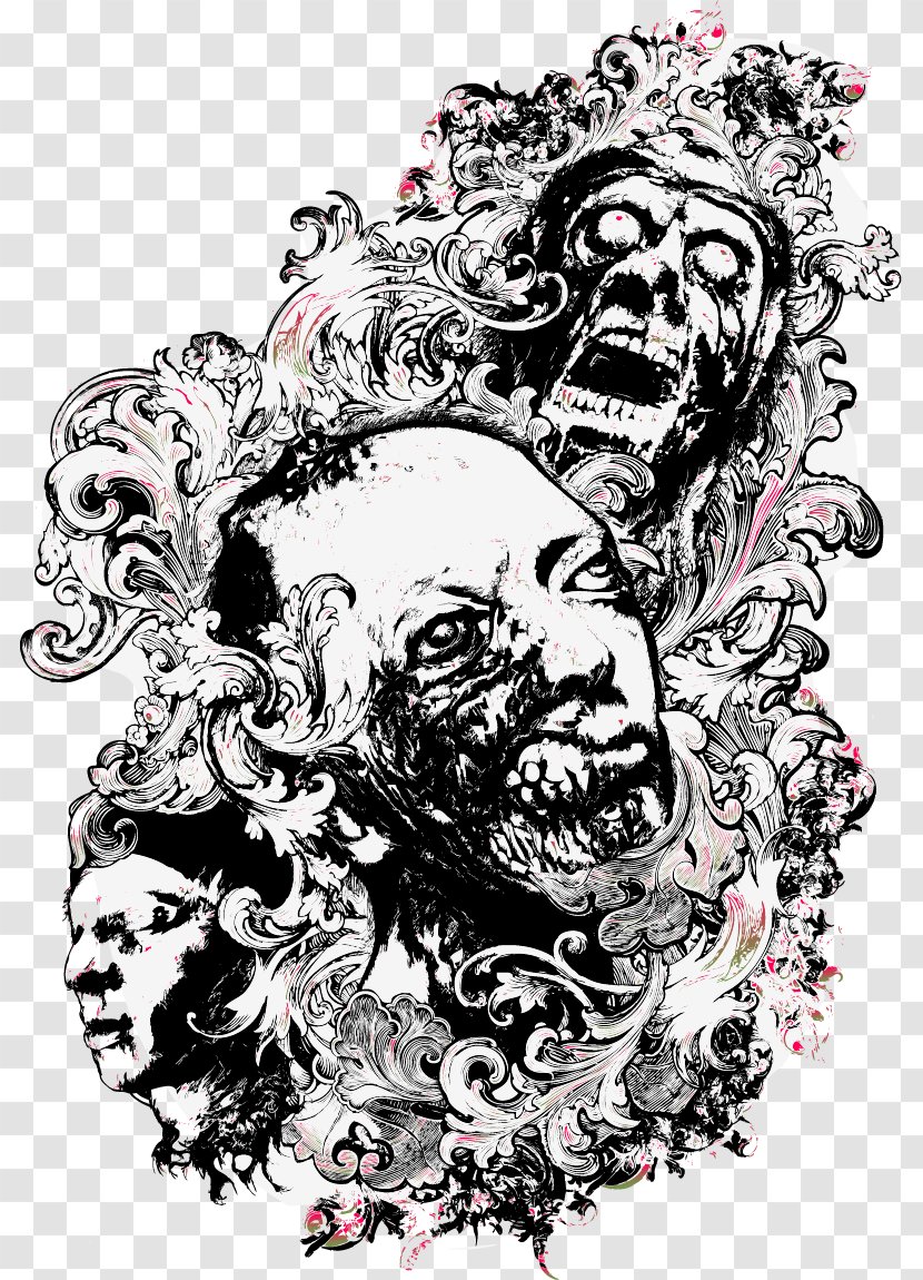 T-shirt Download Clip Art - Drawing - Vector Creative Trend Horror Skull Transparent PNG