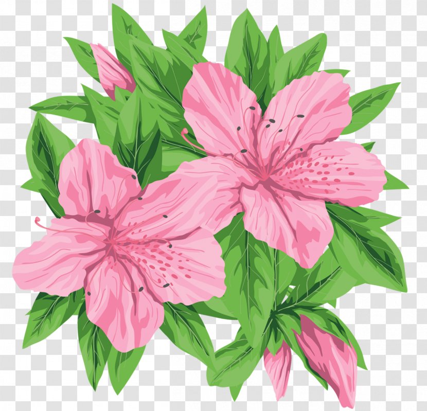 Pink Flowers Green - Watercolor Painting - Clip-Art Image Transparent PNG