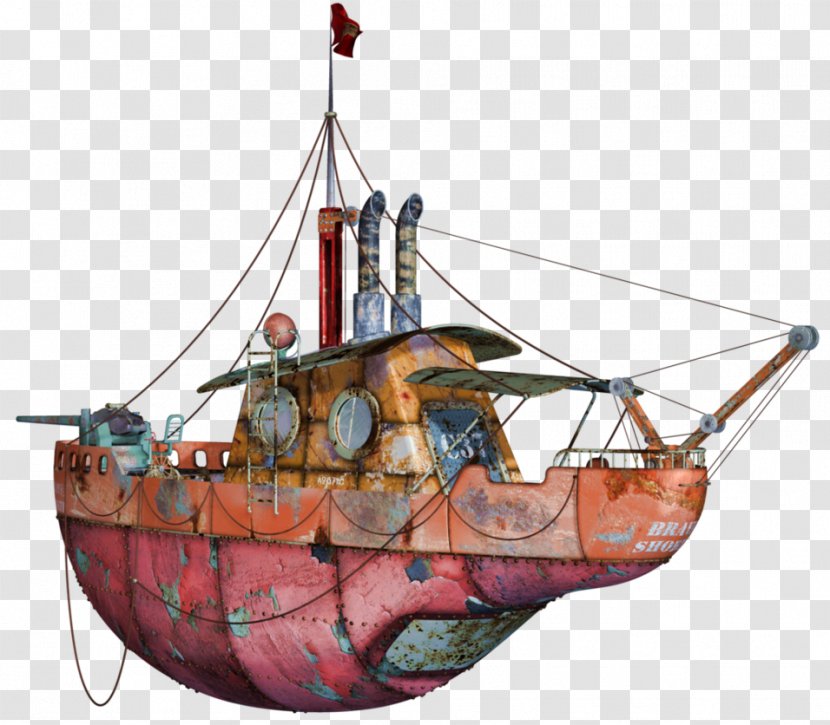 Steampunk Dragon Boat Sailing Ship - Cyberpunk Transparent PNG