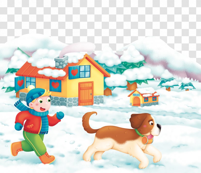 Puppy Dog Snow Illustration - Love - Children And Dogs Running Transparent PNG