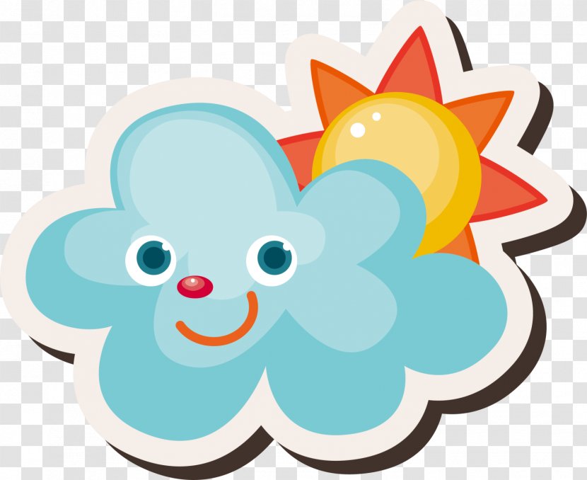 Animation Icon - Partly Cloudy - Hand Painted Blue Clouds, Sun Transparent PNG
