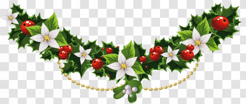 Mistletoe Christmas Common Holly Clip Art - Joulukukka - Transparent Garland With Flowers Clipart Transparent PNG