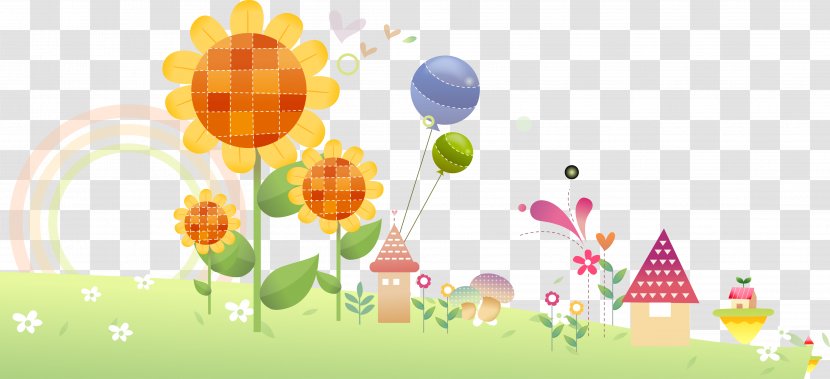 Cartoon Adobe Illustrator Download - Sunflower Park Suburb Landscape Vector Transparent PNG