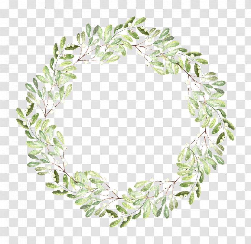 Watercolor Painting Christmas Decoration Clip Art - Drawing - Painted Green Leaves Ring Transparent PNG