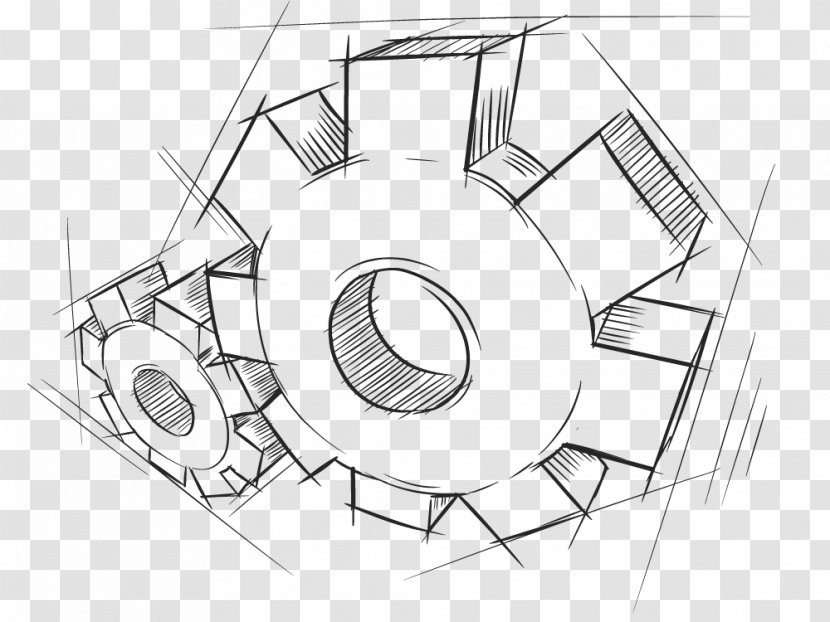 Drawing Gear Mechanical Engineering - Black And White Transparent PNG