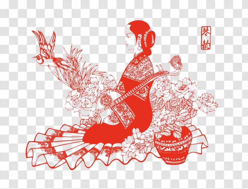 China Papercutting Chinese Paper Cutting Four Beauties - Flower - Women Release Figure Transparent PNG