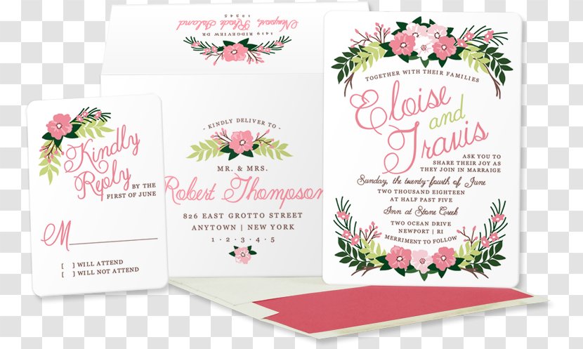 Floral Design Wedding Invitation Pink M - Flower Garland Transparent PNG