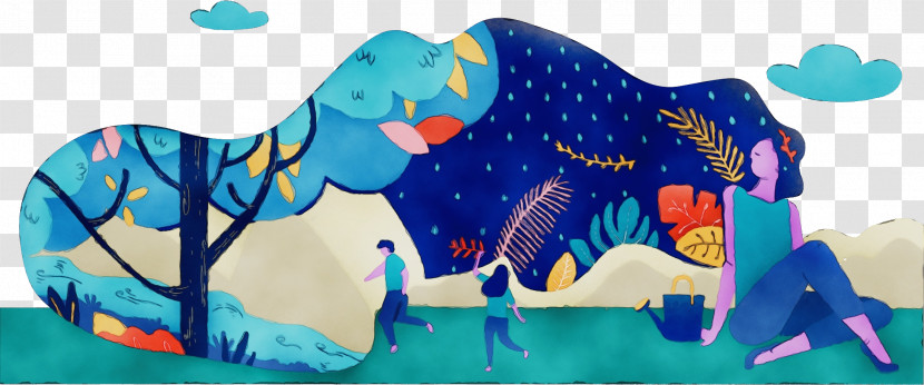 Blue Water Painting Fish Modern Art Transparent PNG