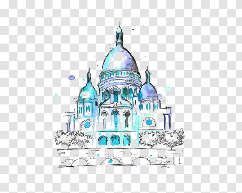 Sacrxe9-Cu0153ur, Paris Montmartre Watercolor Painting Church Illustration - Place Of Worship - Castle Transparent PNG