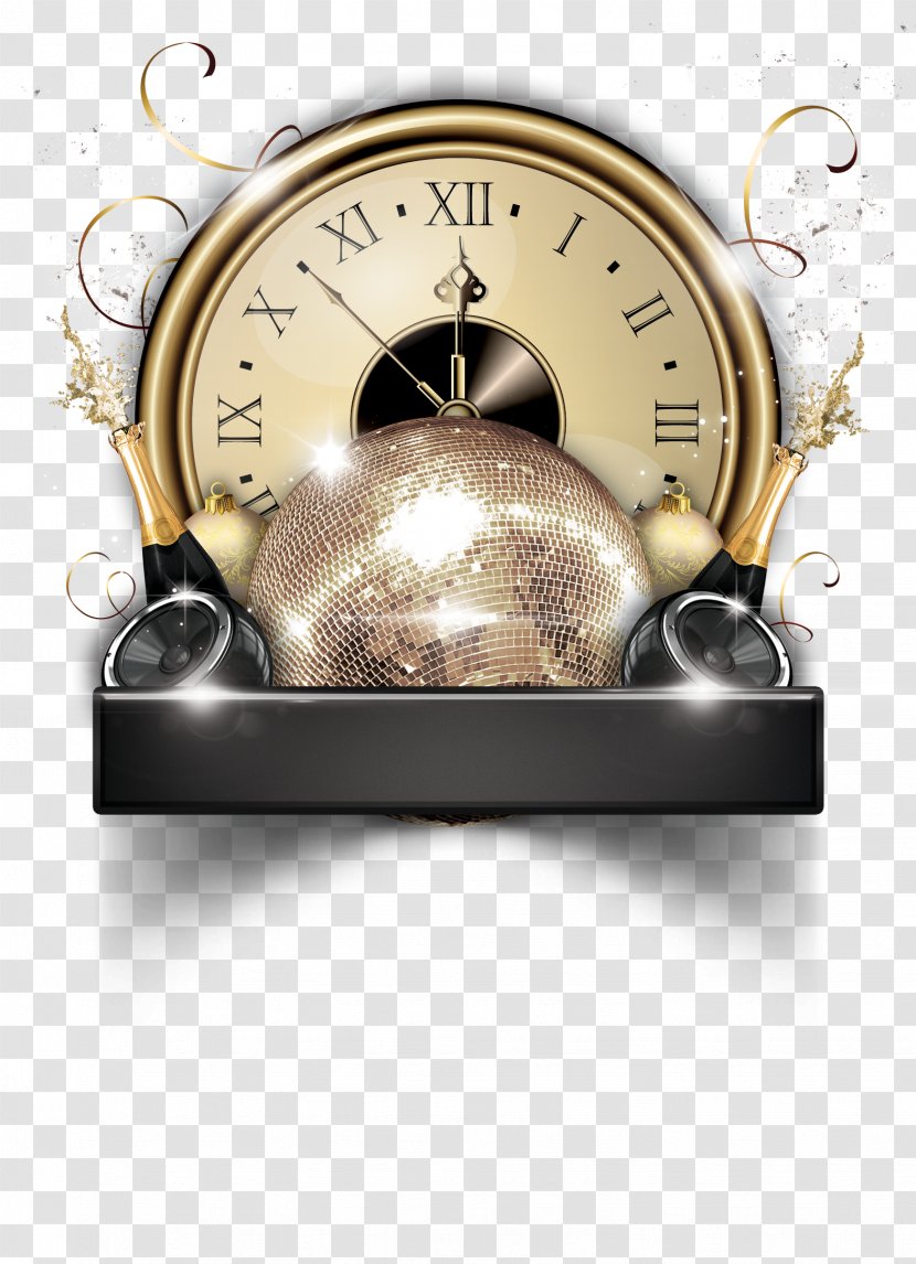 New Years Eve Flyer Day Party - Gold Clock Transparent PNG
