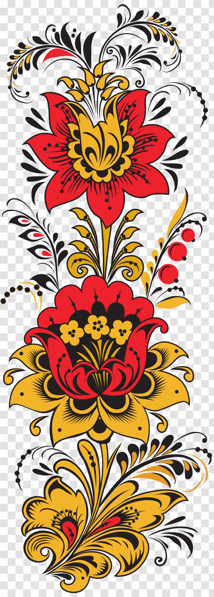 Khokhloma Flower Floral Design Painting - Creative Arts - Traditional Transparent PNG