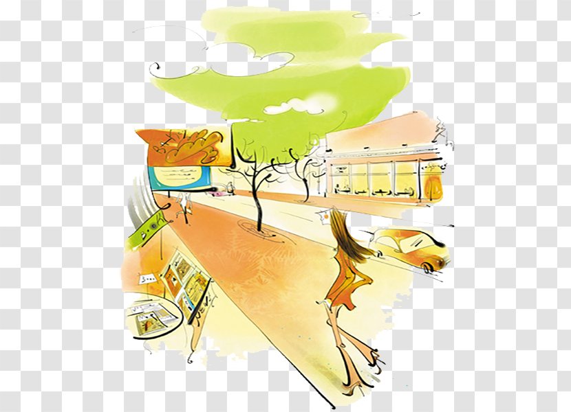 Cartoon Watercolor Painting Illustration - Text - Simple Road Transparent PNG