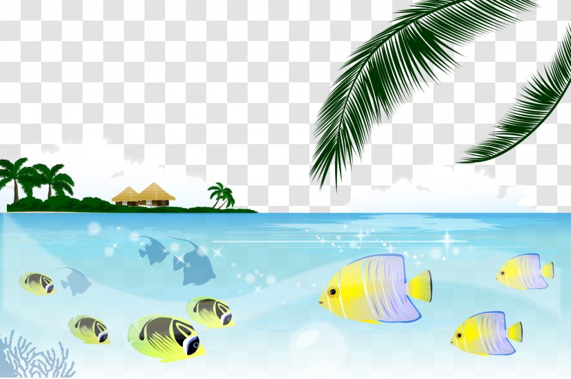 Koi Pufferfish Fishing - Fauna - Vector Cartoon Fish Painted Seascape Palm Island Transparent PNG