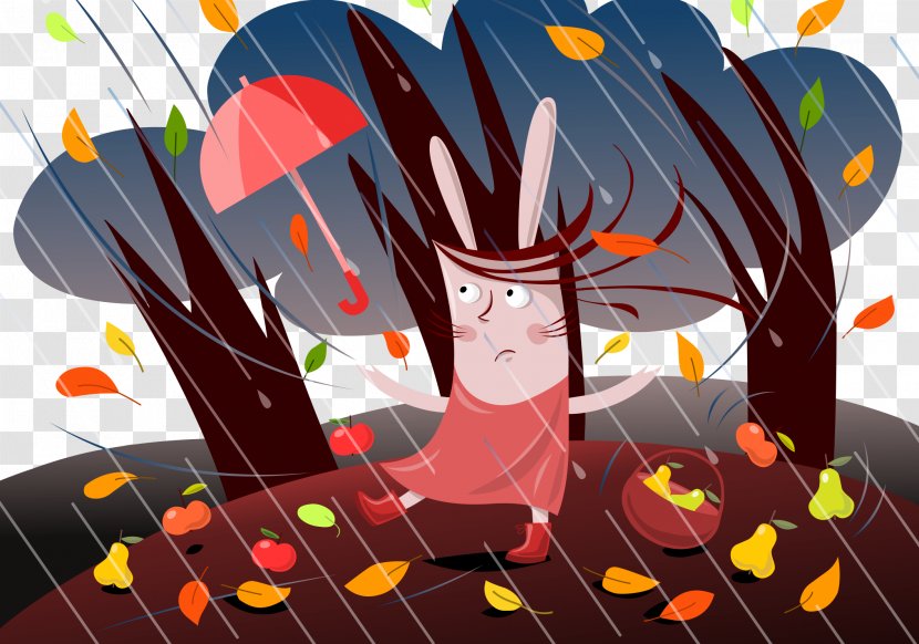 Cartoon Autumn Illustration - Silhouette - Forest Storm Transparent PNG
