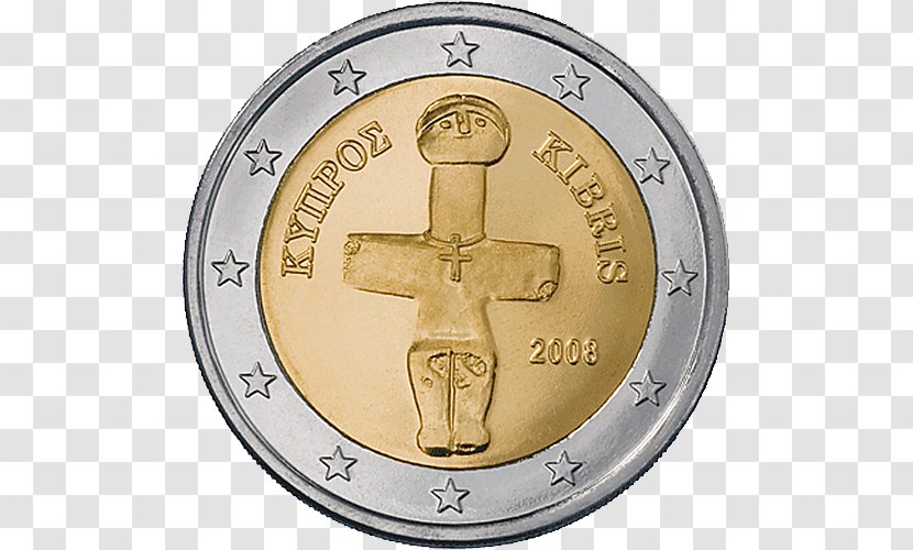 Cyprus Idol Of Pomos 2 Euro Coin Cypriot Coins - Metal Transparent PNG