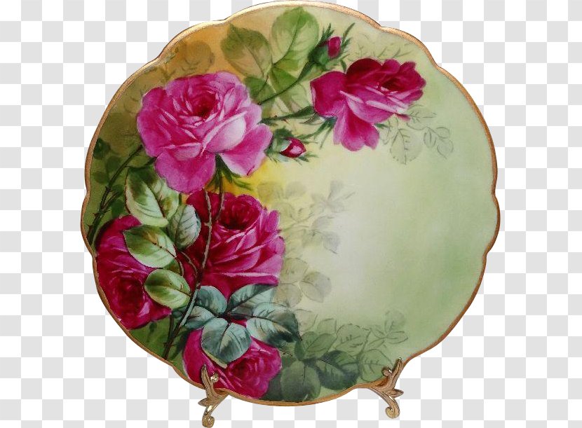 Plate Limoges Porcelain Garden Roses - Ceramic Transparent PNG