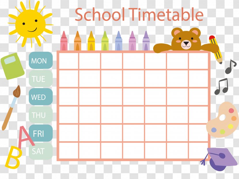 School Timetable Schedule Template Clip Art - Number - Pastel Crayon Transparent PNG
