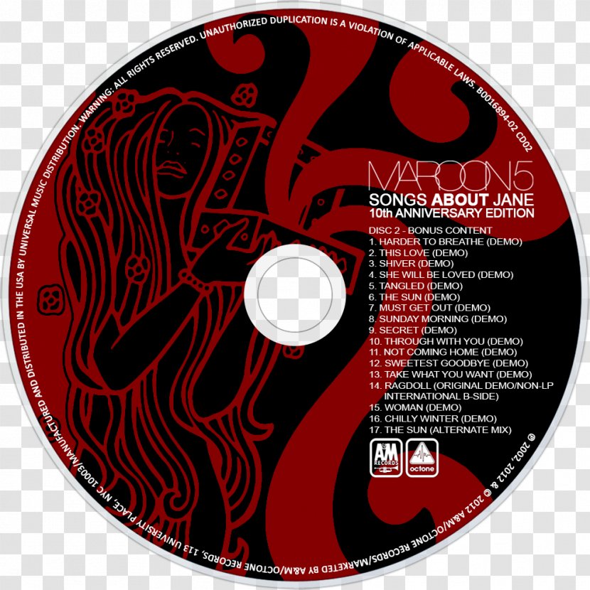 Compact Disc Songs About Jane Maroon 5 Overexposed Album - Silhouette Transparent PNG