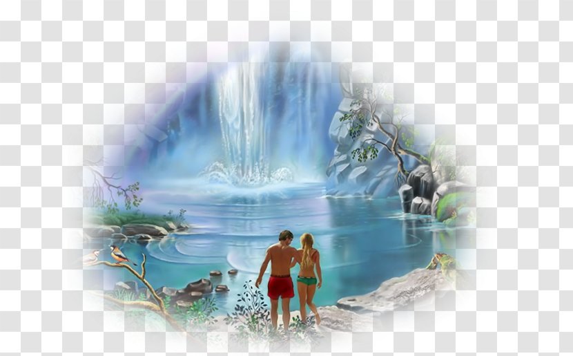 Waterfall Painting Rainbow Landscape Nature - Clothing Transparent PNG