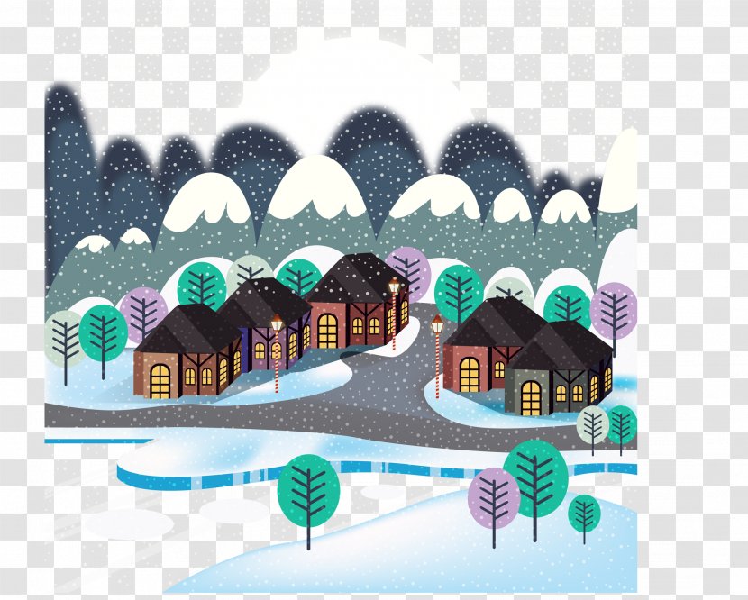 Daxue Snowy Merry Christmas Illustration - Gratis - Decorative Flat Town Transparent PNG