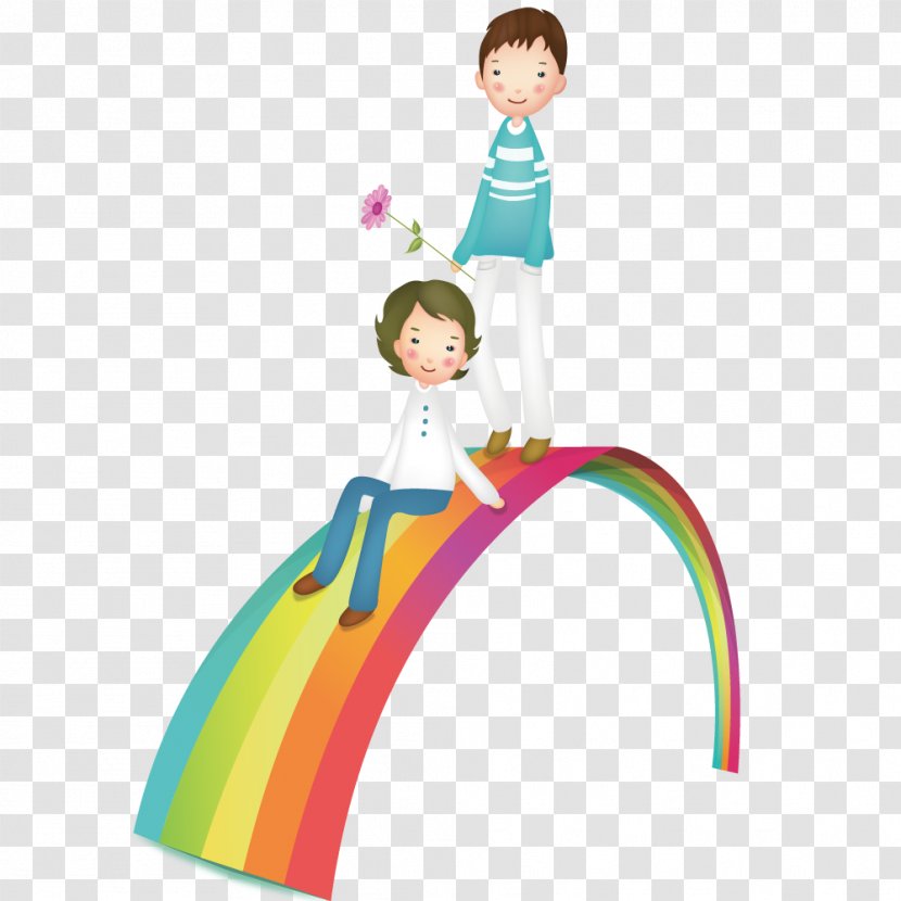 Rainbow Cartoon Clip Art - Couple On A Transparent PNG