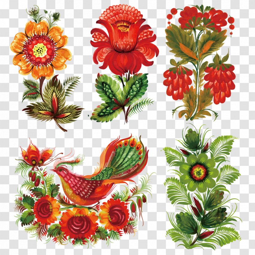 Painting Folk Art Ornament Decorative Arts - Plant - Hand-painted Style Floral Decoration Vector Material Transparent PNG