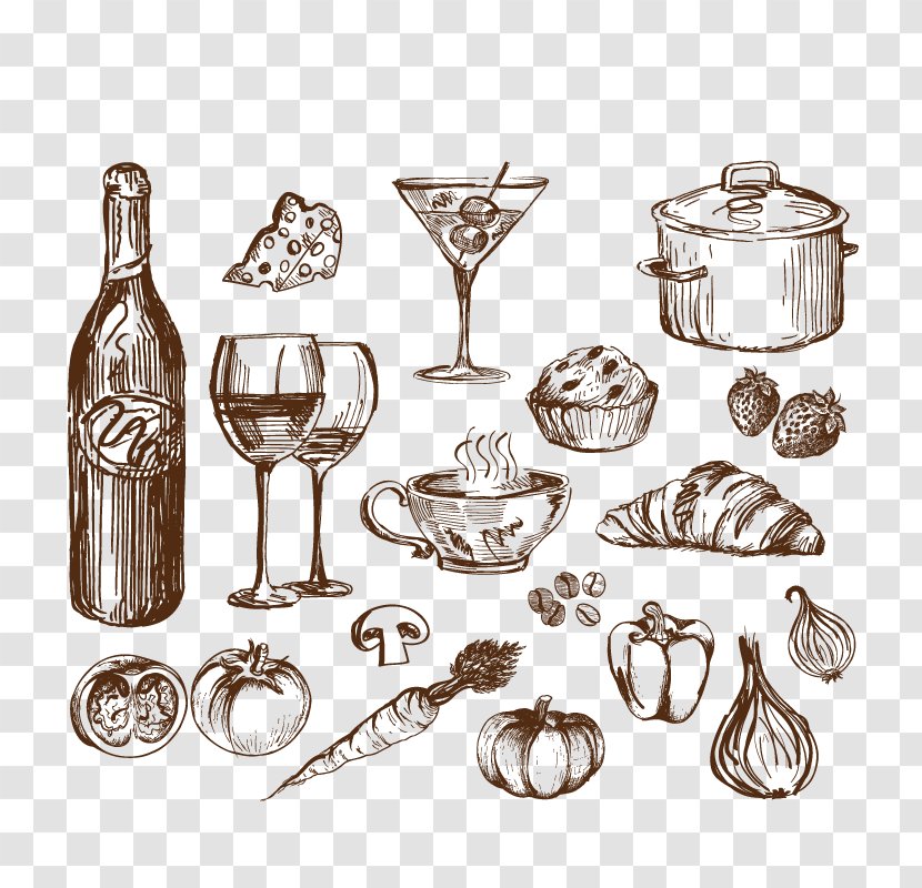 Fast Food Drawing Line Art Euclidean Vector - Hand-painted Wine Transparent PNG