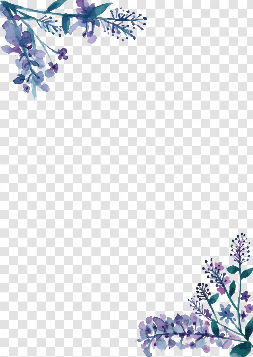 Wedding Invitation Watercolor Painting - Water Color Purple Flower Rattan Border Transparent PNG