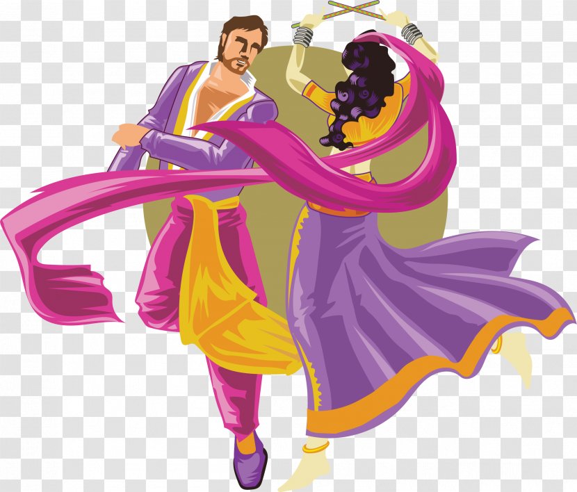 Folk Dance Garba Dandiya Raas - Cartoon Characters Between Men And Women Transparent PNG