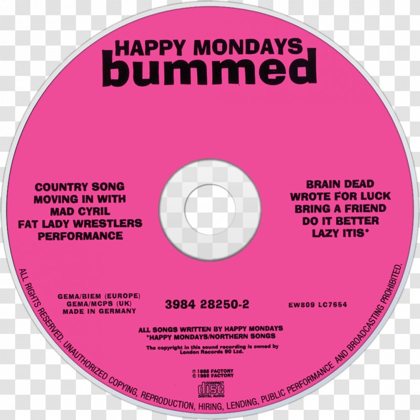 Compact Disc Happy Mondays Record Label Bummed Squirrel And G-Man Twenty Four Hour Party People Plastic Face Carnt Smile (White Out) - Happymonday Transparent PNG