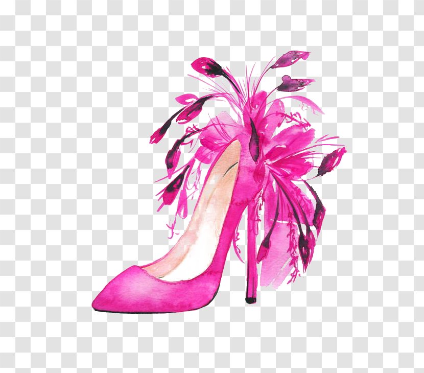 Shoe Fashion Illustration High-heeled Footwear Watercolor Painting - Illustrator - Feather Shoes Transparent PNG