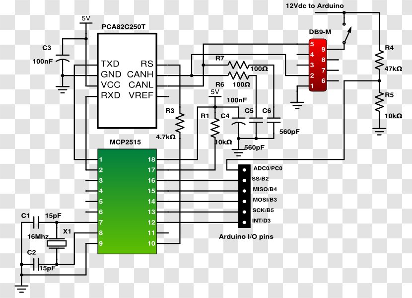 Arduino CAN Bus Schematic Interface I²C - Can - Network Controller Transparent PNG