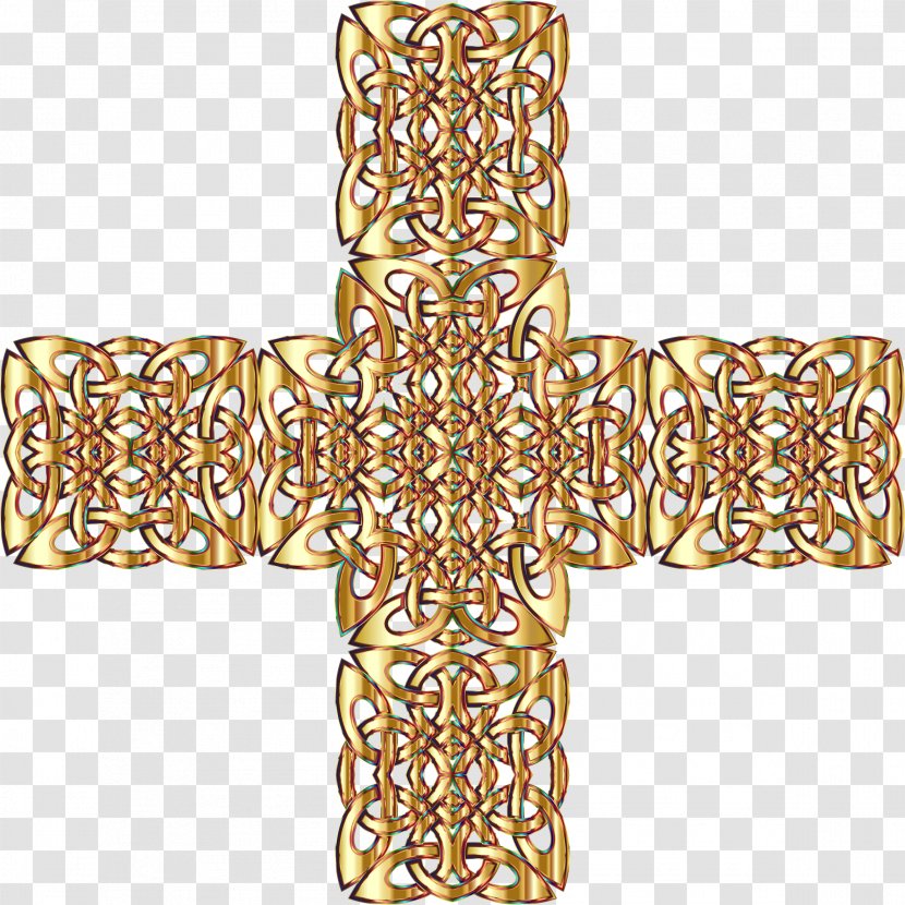 Celtic Cross Christian Knot Clip Art - Golden Pattern Transparent PNG