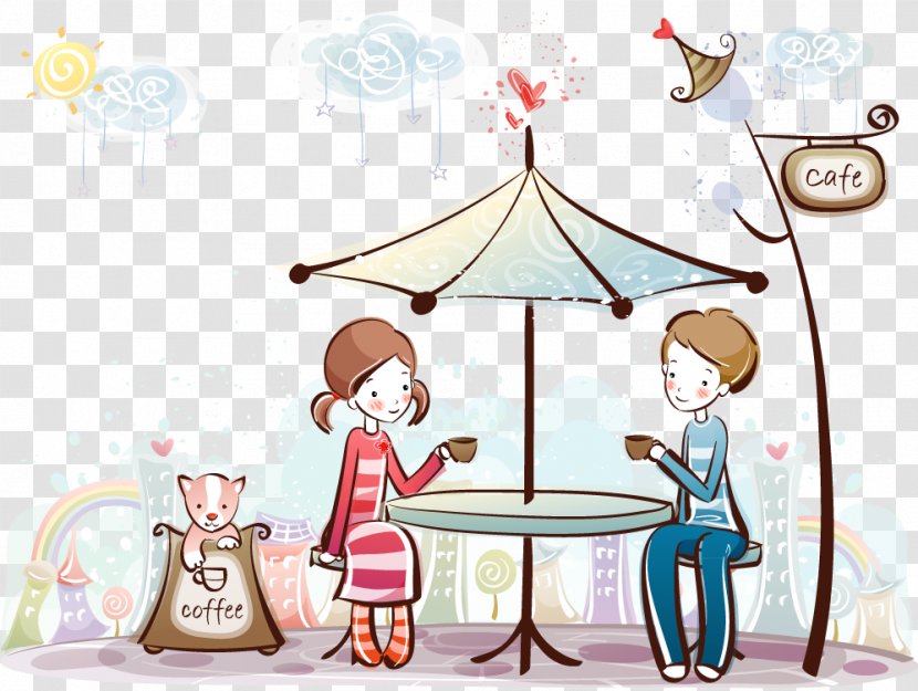Cafe Free Love Wallpaper - Area - Couple Drinking Coffee Illustration Transparent PNG