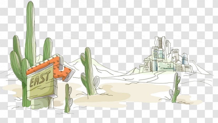 Erg Cactaceae Fukei Illustration - Green - Painted Desert Landscape Plan Transparent PNG