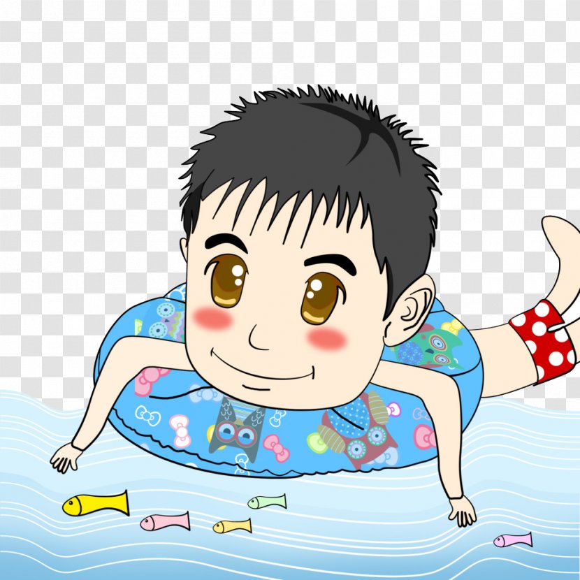 Boy Cartoon Q-version Illustration - Heart - Swimming Transparent PNG