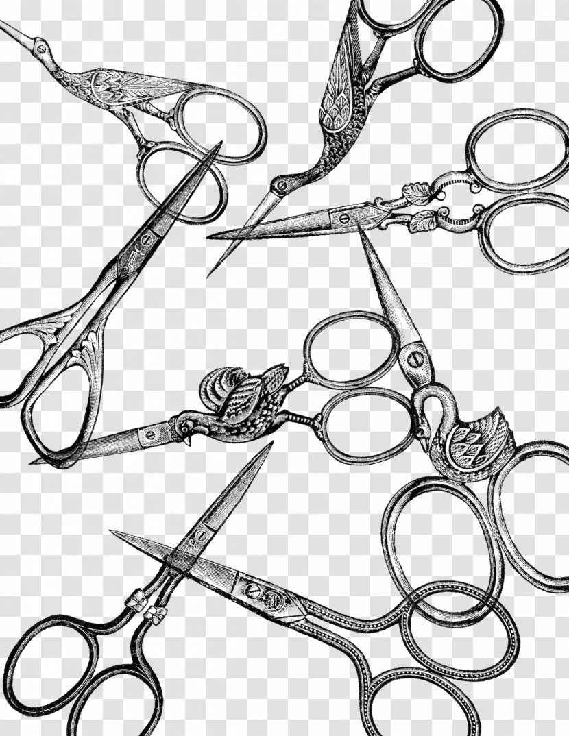 Scissors Sewing Collage Embroidery Paper - Vintage Clip Art Transparent PNG