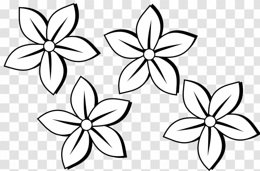 Flower Black And White Clip Art - Free Content - Flowers Line Drawing Transparent PNG