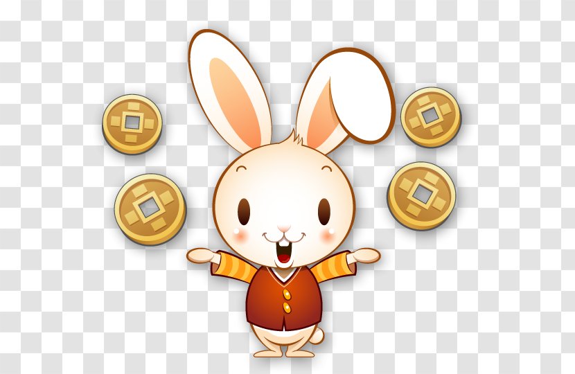 Rabbit Cartoon Illustration - Coin - Cute Bunny Throwing Coins Transparent PNG