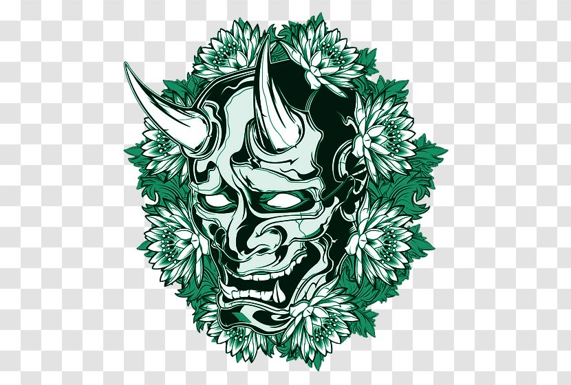 Oni Demon Hannya Mask Drawing - Japanese Samurai Tattoo Transparent PNG