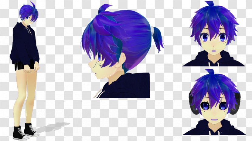MikuMikuDance Black Hair Clothing Blue - Watercolor - Boy Silhouette Transparent PNG